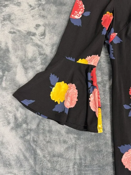 Tommy Hilfiger Womens Dress Size 10 Floral Print Black Multicolor 3/4 Bell - Picture 4 of 12